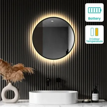 Delilah Battery Operated Black Framed Round Backlit LED Mirror 500mm
