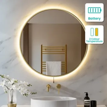 Delilah Battery Operated Brushed Brass Round Backlit LED Mirror 800mm
