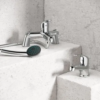 Clyde Chrome Basin & Shower Bath Mixer Tap Set