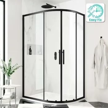 Hamburg Matt Black Easy Clean 8mm Offset Quadrant Shower Enclosure 1200x800mm - Easy Fix