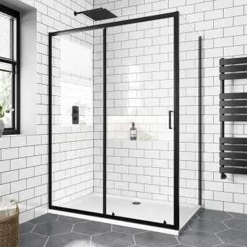 London Matt Black 6mm Sliding Shower Enclosure 1400x800mm