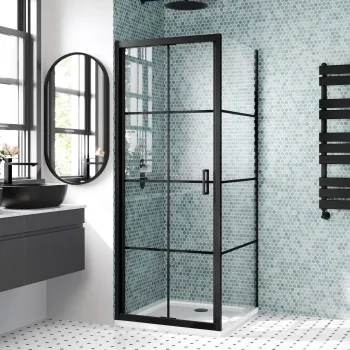 London Matt Black Grid 6mm Bifold Shower Enclosure 800x800mm