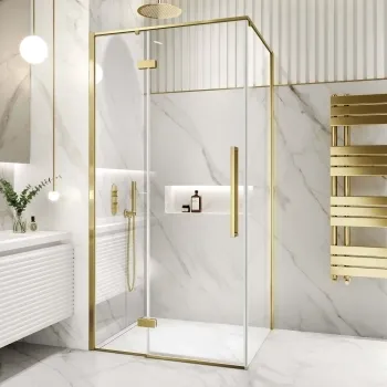 Helsinki Brushed Brass Premium Easy Clean 8mm Hinged Shower Enclosure 1100x800mm