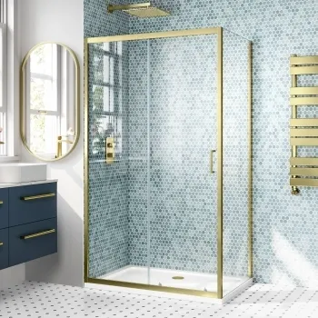 London Brushed Brass 6mm Sliding Shower Enclosure 1100x800mm
