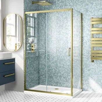 London Brushed Brass 6mm Sliding Shower Enclosure 1200x700mm