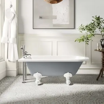 Abingdon 1500mm Dove Grey Single Ended Roll Top Bath - White Ball Feet