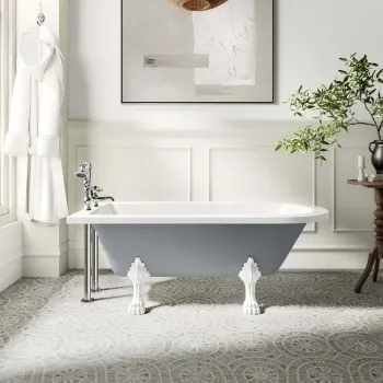 Abingdon 1500mm Dove Grey Single Ended Roll Top Bath - White Feet