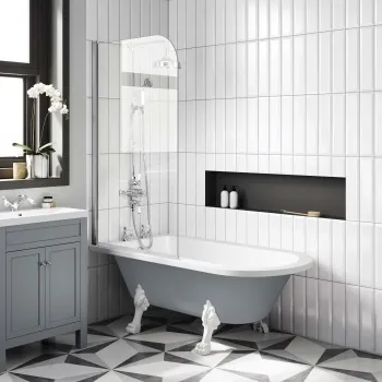 Abingdon 1500mm Dove Grey Roll Top Shower Bath - White Claw Feet & 6mm Easy Clean Screen
