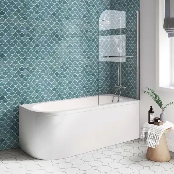 Oakham 1700 Space Saving Shower Bath & 6mm Easy Clean Screen with Rail - Right Handed