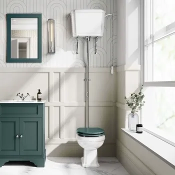 Hudson Traditional Toilet With High-Level Cistern and Midnight Green Wooden Seat