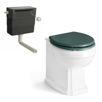 Hudson Traditional Back To Wall Toilet With Midnight Green Wooden Seat and Concealed Cistern