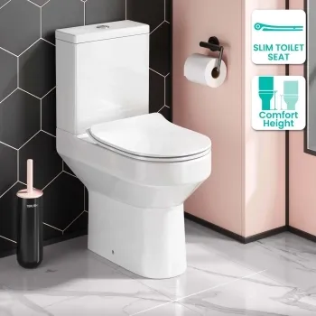 Denver Rimless Comfort Height Close Coupled Toilet With Soft Close Slim Seat