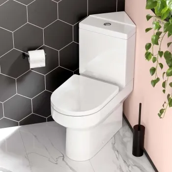 Denver Rimless Fully Back to Wall Close Coupled Corner Toilet With Soft Close Seat