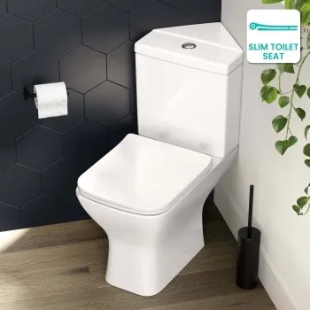 Atlanta Rimless Close Coupled Corner Toilet With Soft Close Slim Seat