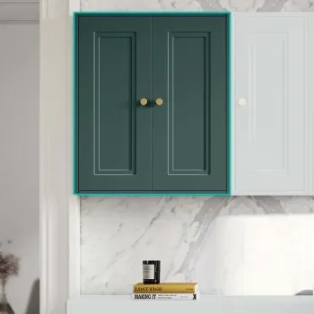 Midnight Green Wall Hung Cabinet 700x600mm - Brushed Brass Accents
