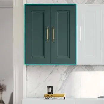 Midnight Green Wall Hung Cabinet 700x600mm - Brass Knurled Handles