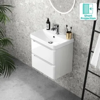 Corsica Gloss White Wall Hung Slimline Basin Drawer Vanity 500mm