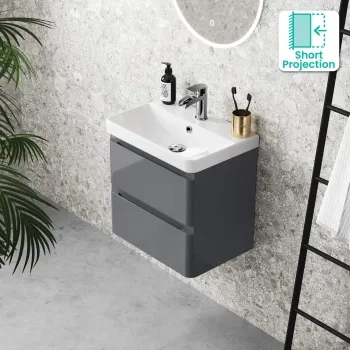 Corsica Storm Grey Wall Hung Slimline Basin Drawer Vanity 500mm
