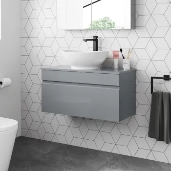 Trent Stone Grey Wall Hung Drawer Vanity with Oval Counter Top Basin 800mm