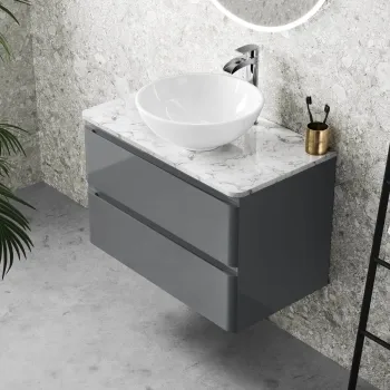 Corsica Storm Grey Wall Hung Drawer Vanity with Marble Top & Round Counter Top Basin 800mm