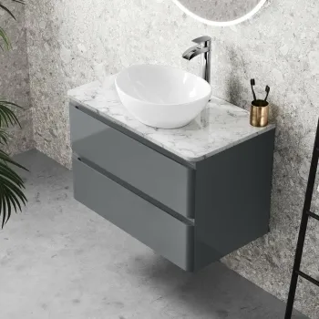 Corsica Storm Grey Wall Hung Drawer Vanity with Marble Top & Oval Counter Top Basin 800mm