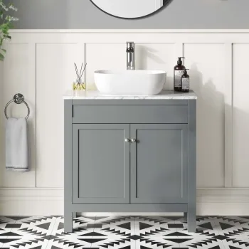 Bermuda Dove Grey Vanity with Marble Top & Curved Counter Top Basin 800mm