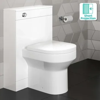 Avon & Trent Gloss White Slimline Back To Wall Unit and Denver Toilet