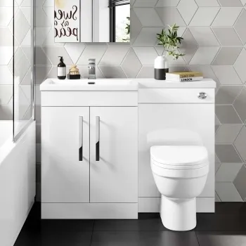 Avon Gloss White Combination Vanity Basin and Seattle Toilet 1100mm - Left Handed