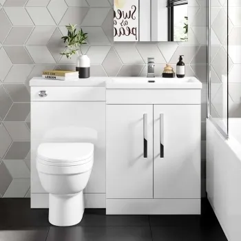 Avon Gloss White Combination Vanity Basin and Seattle Toilet 1100mm - Right Handed