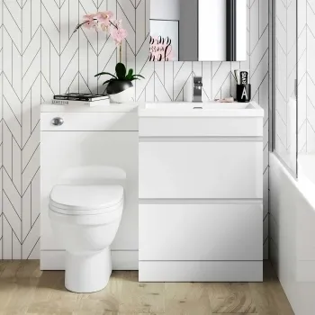 Trent Gloss White Combination Basin Drawer and Seattle Toilet 1100mm - Right Handed