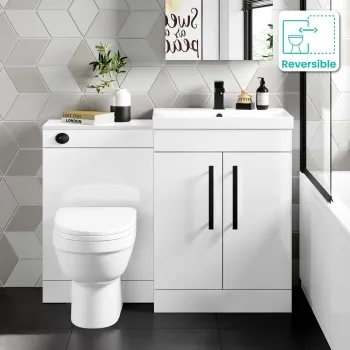 Avon Gloss White Combination Vanity Basin and Seattle Toilet 1100mm - Black Accents