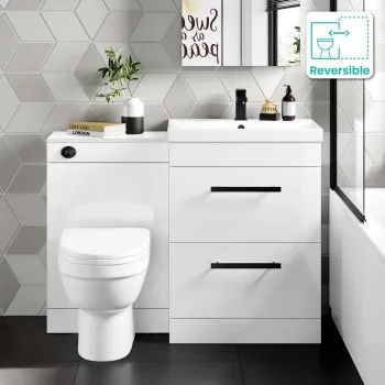Avon Gloss White Combination Basin Drawer and Seattle Toilet 1100mm - Black Accents