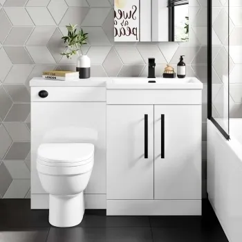 Avon Gloss White Combination Vanity Basin and Seattle Toilet 1100mm - Black Accents - Right Handed