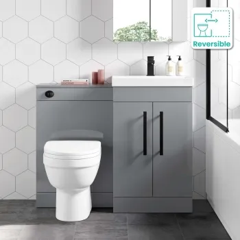 Avon Stone Grey Combination Vanity Basin and Seattle Toilet 1000mm - Black Accents