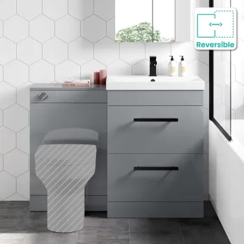 Avon Stone Grey Basin Drawer Vanity and Back To Wall Toilet Unit 1100mm - Black Accents