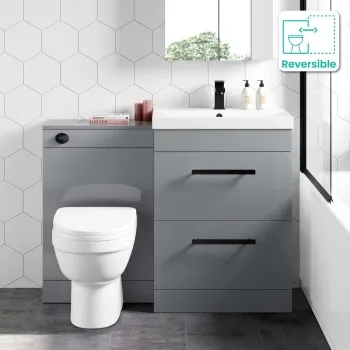 Avon Stone Grey Combination Basin Drawer and Seattle Toilet 1100mm - Black Accents