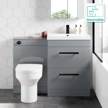 Avon Stone Grey Combination Basin Drawer and Denver Toilet 1100mm - Black Accents