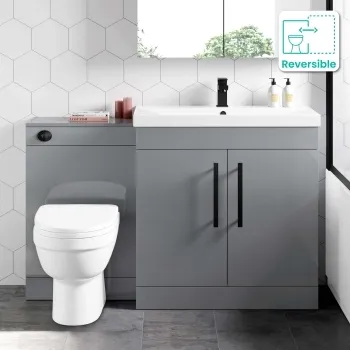 Avon Stone Grey Combination Vanity Basin and Seattle Toilet 1300mm - Black Accents
