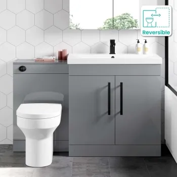 Avon Stone Grey Combination Vanity Basin and Denver Toilet 1300mm - Black Accents