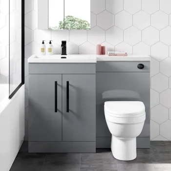 Avon Stone Grey Combination Vanity Basin and Seattle Toilet 1100mm - Black Accents - Left Handed