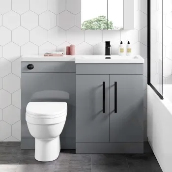 Avon Stone Grey Combination Vanity Basin and Seattle Toilet 1100mm - Black Accents - Right Handed
