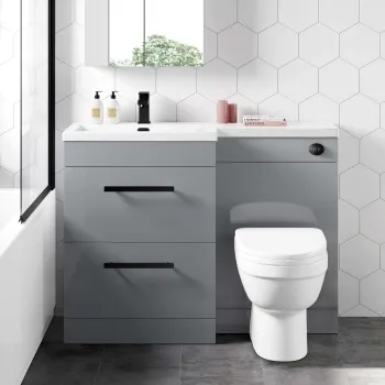 Avon Stone Grey Combination Basin Drawer and Seattle Toilet 1100mm - Black Accents - Left Handed