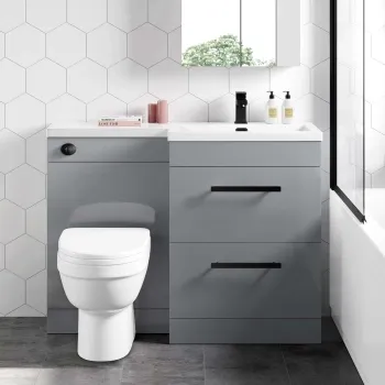 Avon Stone Grey Combination Basin Drawer and Seattle Toilet 1100mm - Black Accents - Right Handed