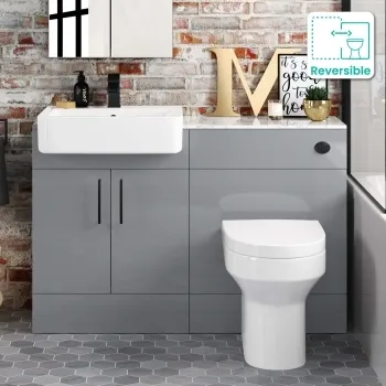 Harper Stone Grey Combination Vanity Basin with Marble Top & Denver Toilet 1200mm - Black Accents