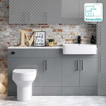 Harper Stone Grey Combination Vanity Basin with Marble Top & Denver Toilet 1500mm - Black Accents