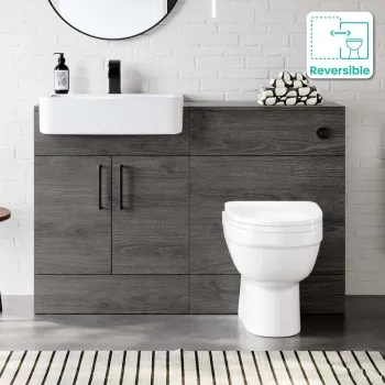 Harper Charcoal Elm Combination Vanity Basin and Seattle Toilet 1200mm - Black Accents