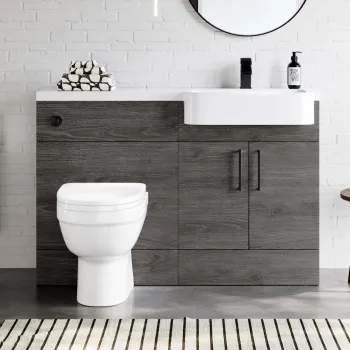 Harper Charcoal Elm Combination Vanity Basin and Seattle Toilet 1200mm - Black Accents - Right Handed