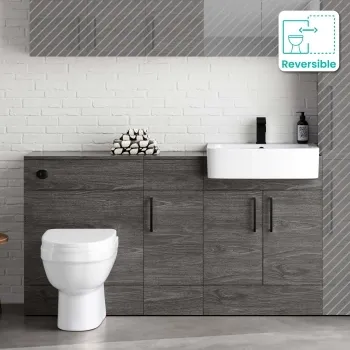 Harper Charcoal Elm Combination Vanity Basin and Seattle Toilet 1500mm - Black Accents