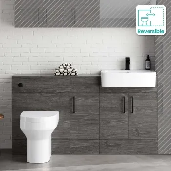 Harper Charcoal Elm Combination Vanity Basin and Denver Toilet 1500mm - Black Accents