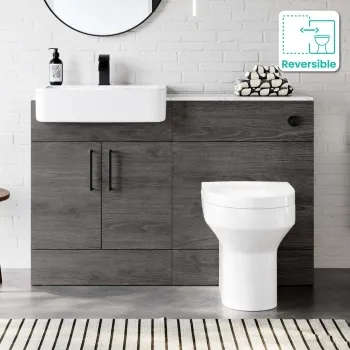 Harper Charcoal Elm Combination Vanity Basin with Marble Top & Denver Toilet 1200mm - Black Accents